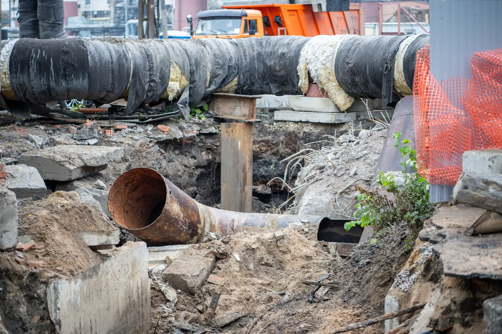 Sewer Line Repair and Replacement: Trenchless Excavation Toronto GTA Excavated pipe fragments during trenchless sewer line repair, professional sewer replacement service Toronto GTA